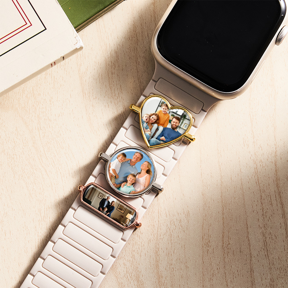 Custom Photo Engraved Watch Strap Charm - Personalized Smartwatch Beaded Accessory Family Gifts