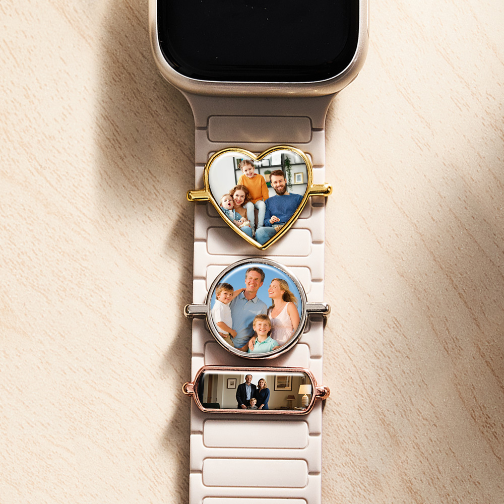 Custom Photo Engraved Watch Strap Charm - Personalized Smartwatch Beaded Accessory Family Gifts