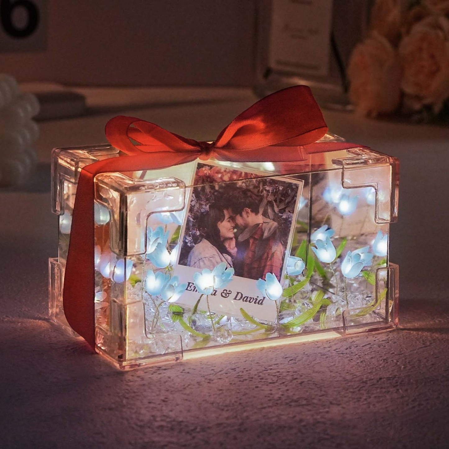 Custom Photo Rose Flower Infinity Mirror Box Infinity Mirror Flower with Your Picture and Text DIY Kit