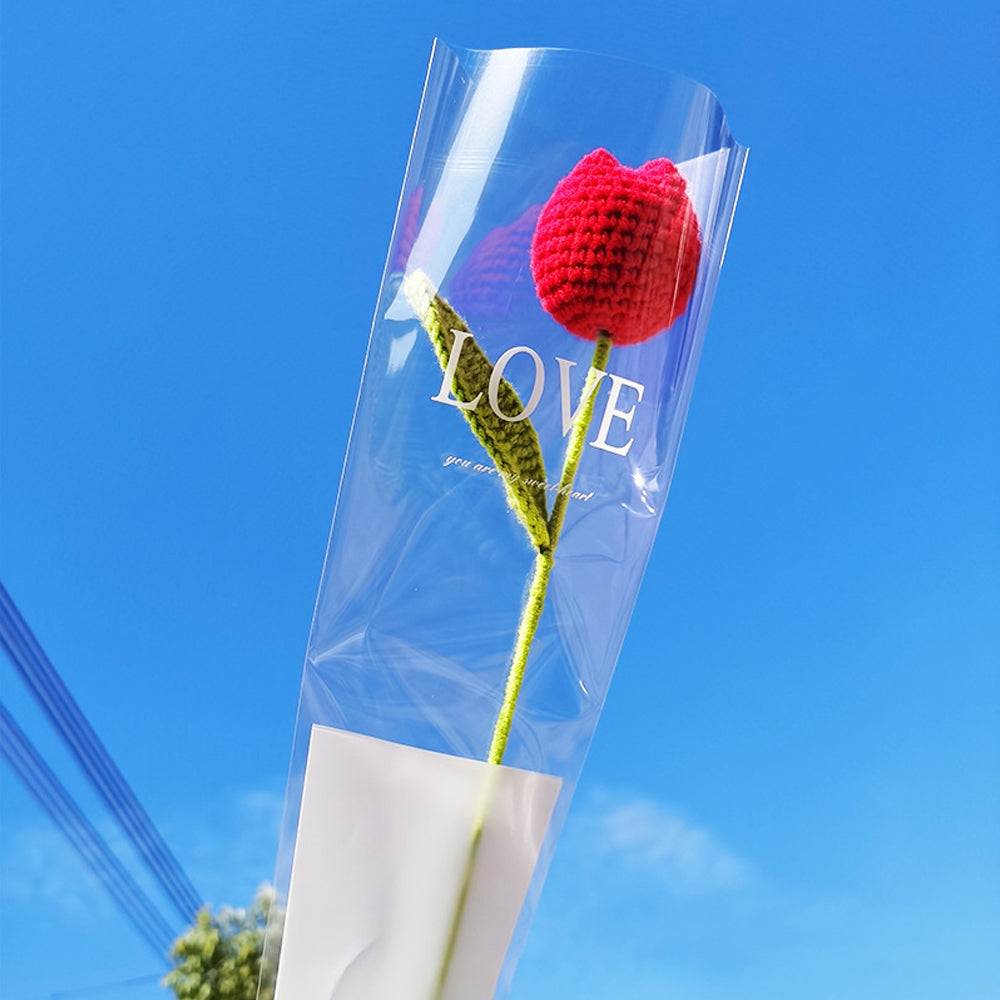 1 Tulipe Rouge Au Crochet, Tricotée À La Main