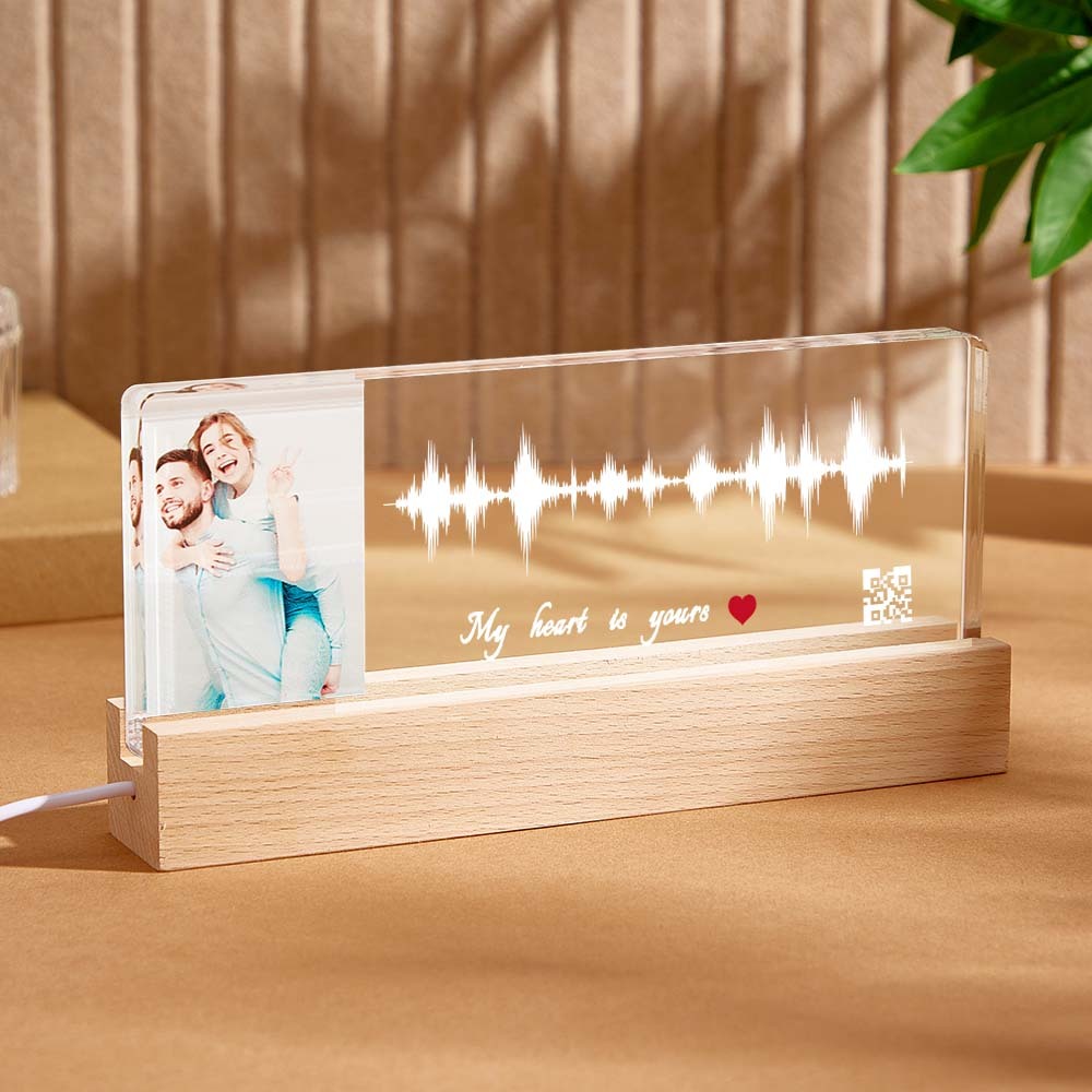Custom Night Light With Personalized Photo Text And Soundwave Led Lamp With QR Code