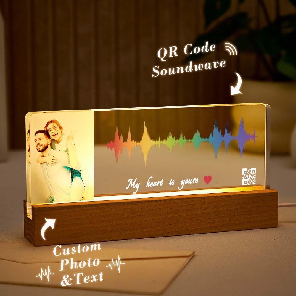 Custom Night Light With Personalized Photo Text And Soundwave Led Lamp With QR Code