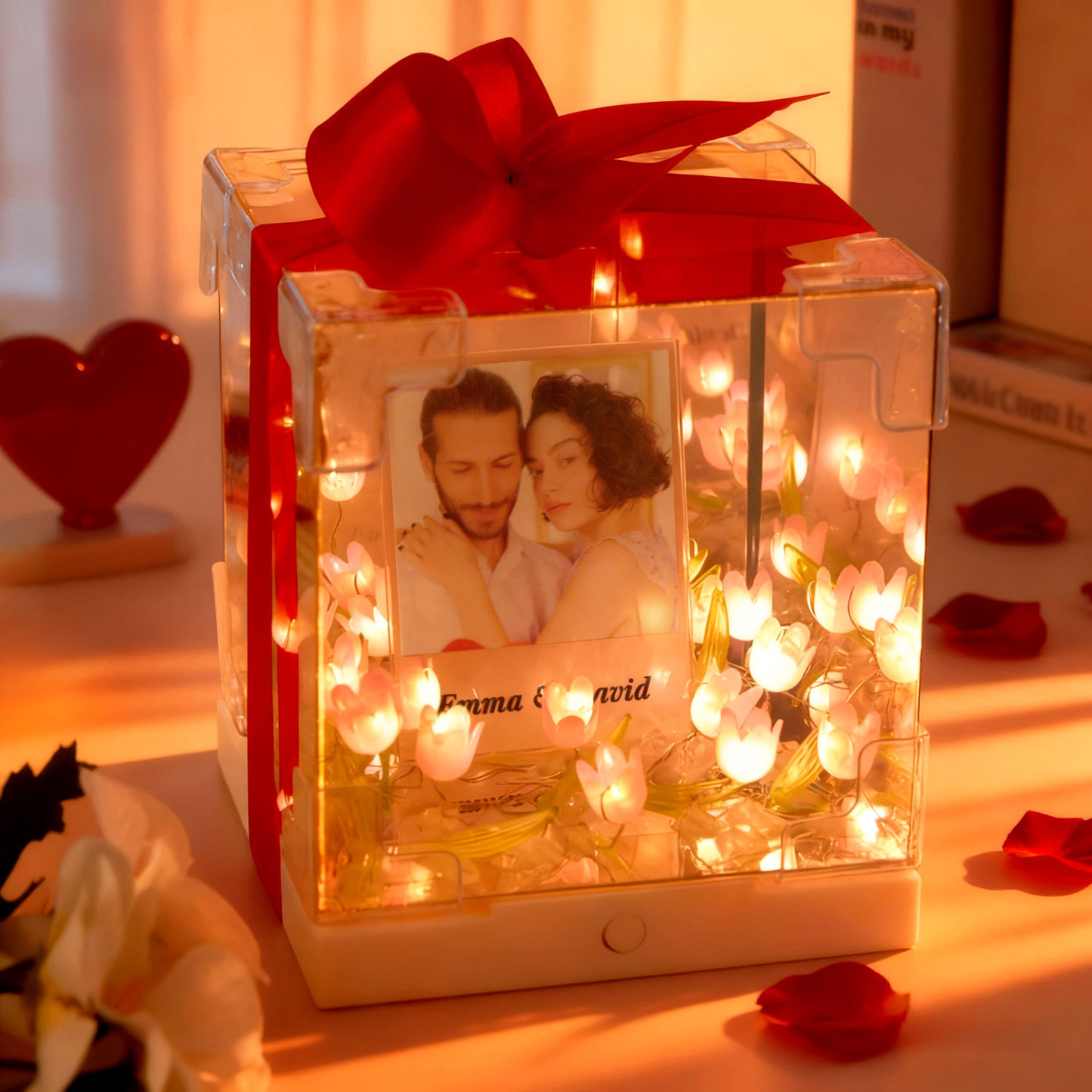 Custom Music Photo Tulip Flower Infinity Mirror Box Infinity Mirror Flower with Your Picture and Text DIY Kit