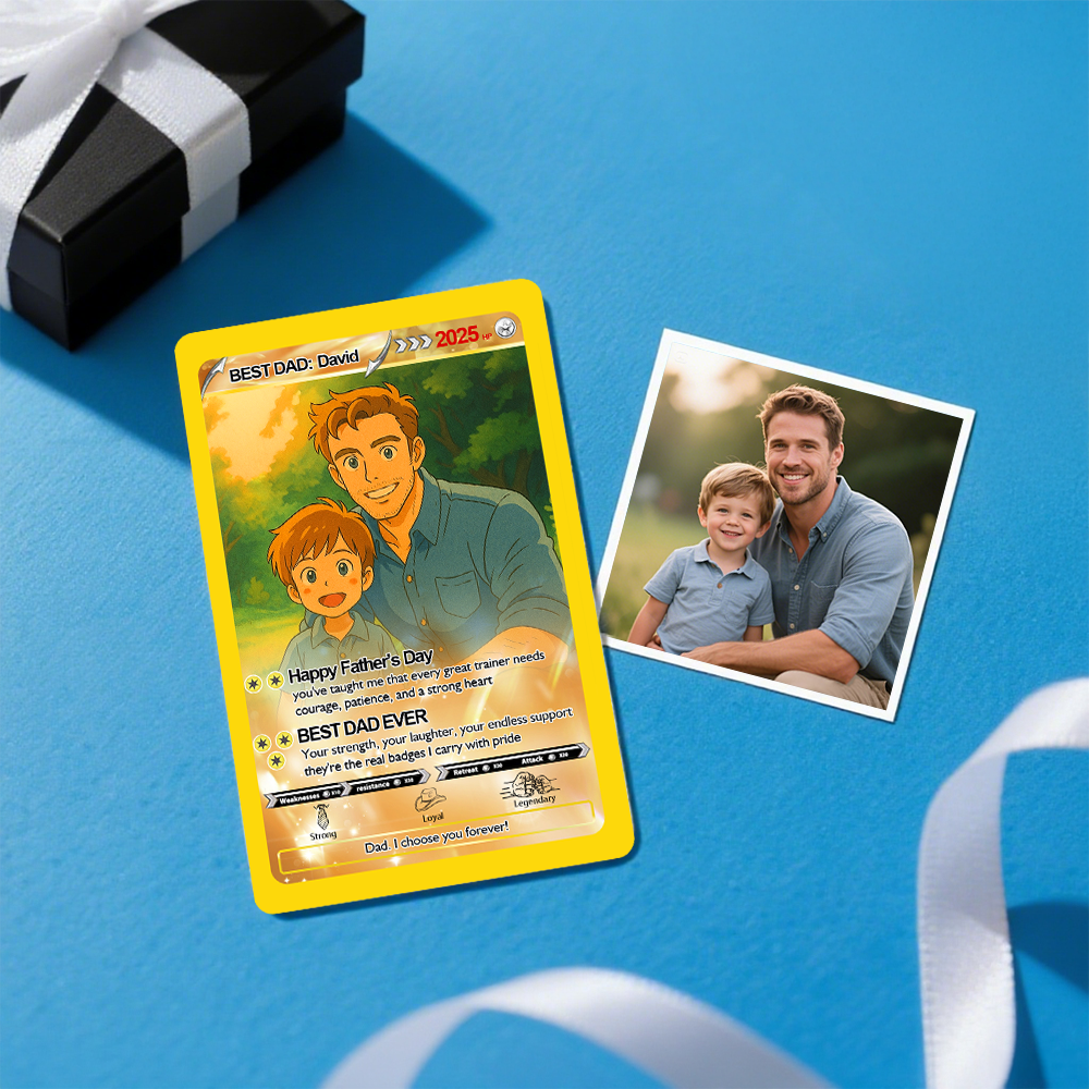 Carte Pokémon Personnalisée Avec Photo De Dessin Animé, Carte De Fête Des Pères, Texte Et Photo Personnalisés, Carte Poke, Cadeau Pour Papa - CustWitFR