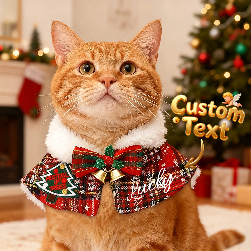 Écharpe personnalisée pour animaux de compagnie avec col en peluche, cape de Noël pour animaux, chauffe-cou pour chiens et chats, cadeau de Noël pour les amoureux des animaux