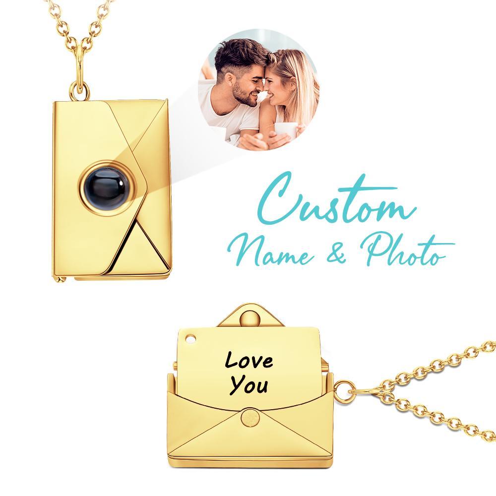 Collier Personnalisé Avec Photo Gravée « je T'aime » - Cadeau De Saint-valentin Pour Elle - Pendentif Enveloppe Romantique Pour Anniversaire, Naissance Et Moments Spéciaux - CustWitFR