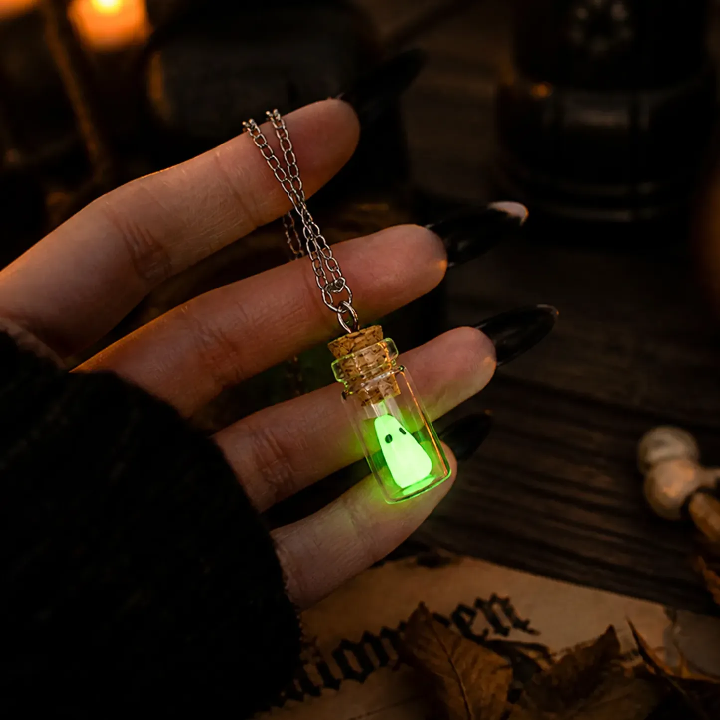 Bijoux Fantômes Phosphorescents En Forme De Bouteille – Boucles D'oreilles Et Collier D'Halloween, Adorable Mini Pendentif Fantôme En Verre - CustWitFR