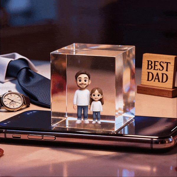 3D Cartoon Double-Person Lumina Boxes Hologram Video | Father's Day High-Transmittance Holographic Material Image Gift