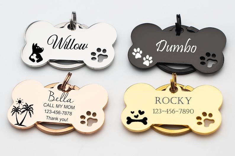 Médaille D'identification Personnalisée Pour Chien – Médaille D'identification Personnalisée En Forme D'os Pour Animaux De Compagnie, Médaille Gravée En Acier Inoxydable Pour Collier De Chiot