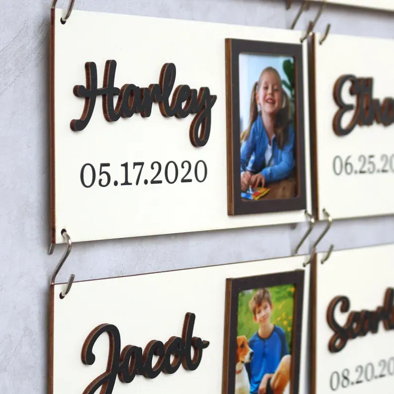 Personalized Grandchildren Photo Sign Wooden Family Name Plaque