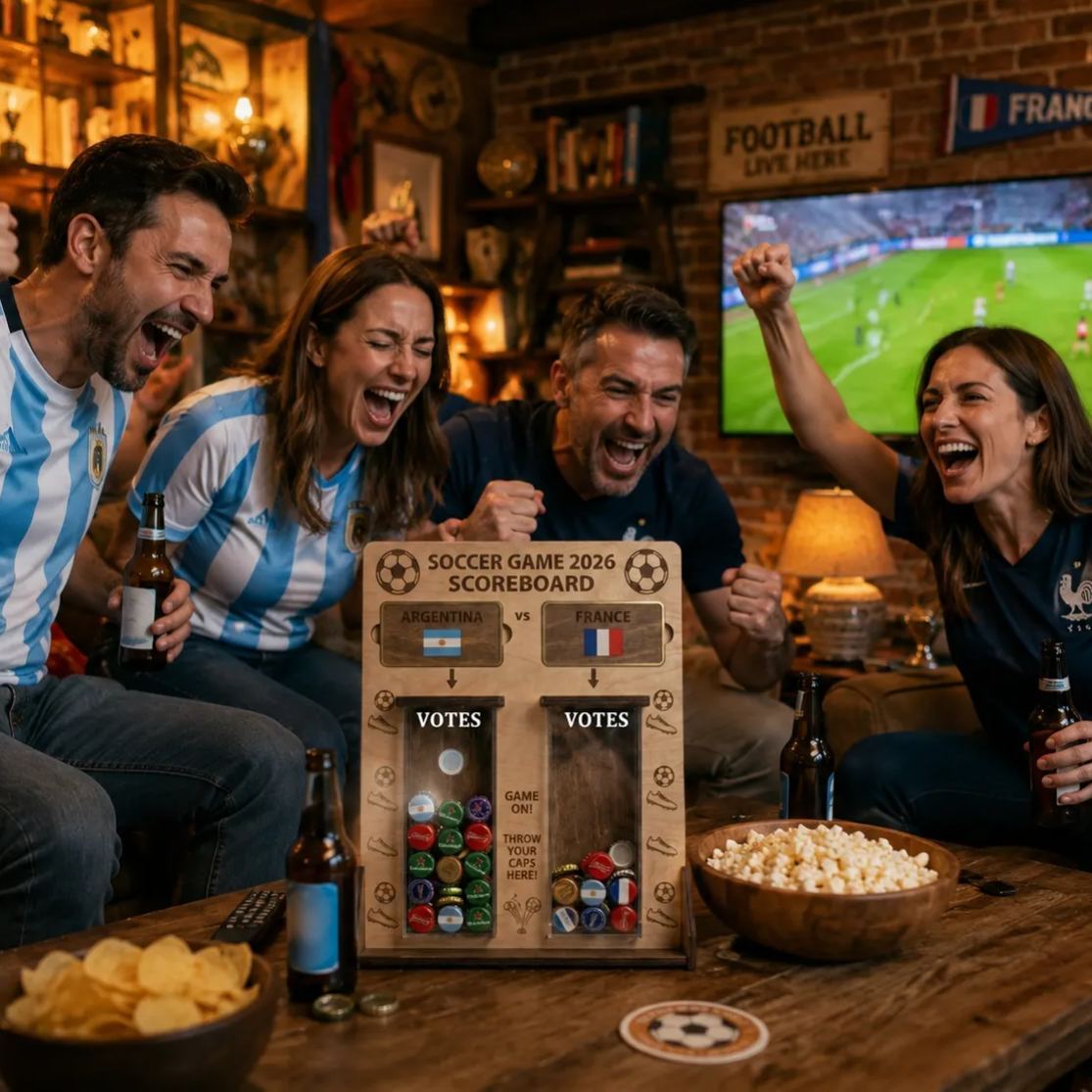 Tableau de vote personnalisé pour bouchon de bouteille de football, tableau de bord de soutien d'équipe personnalisé, support de bouchon de bière pour les soirées de montre, les jeux de pub, de bar et les cadeaux pour les fans de football - CustWitFR