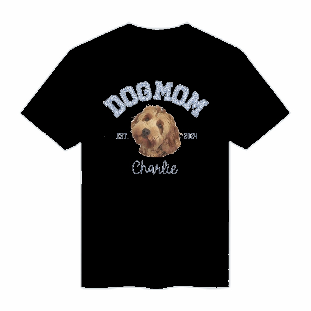 Personalized Dog Mom Shirt Custom Dog Portrait Dog Mama Est Shirt Cotton T-shirt