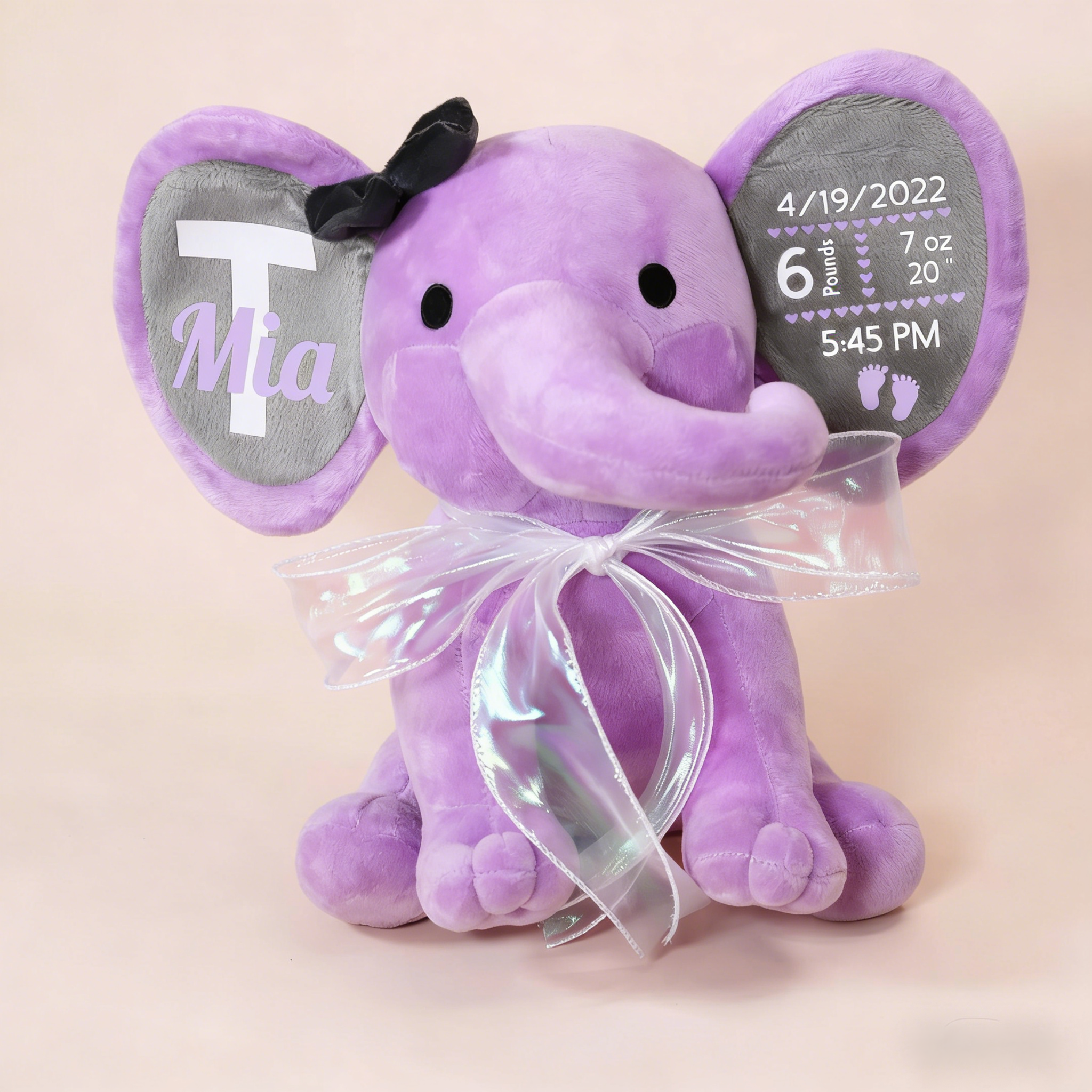 Éléphant Personnalisé Avec Statistiques De Naissance – Peluche Réconfortante Pour Bébé