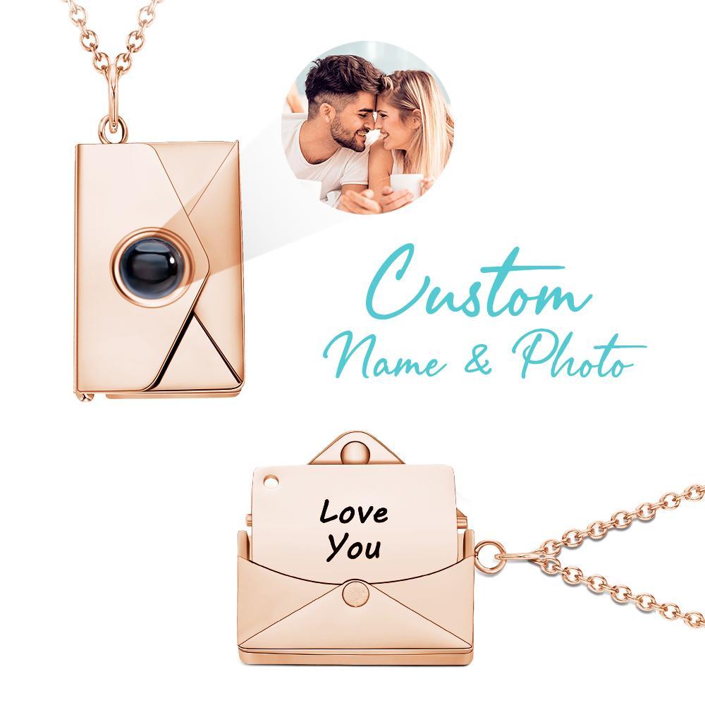 Collier Personnalisé Avec Photo Gravée « je T'aime » - Cadeau De Saint-valentin Pour Elle - Pendentif Enveloppe Romantique Pour Anniversaire, Naissance Et Moments Spéciaux - CustWitFR