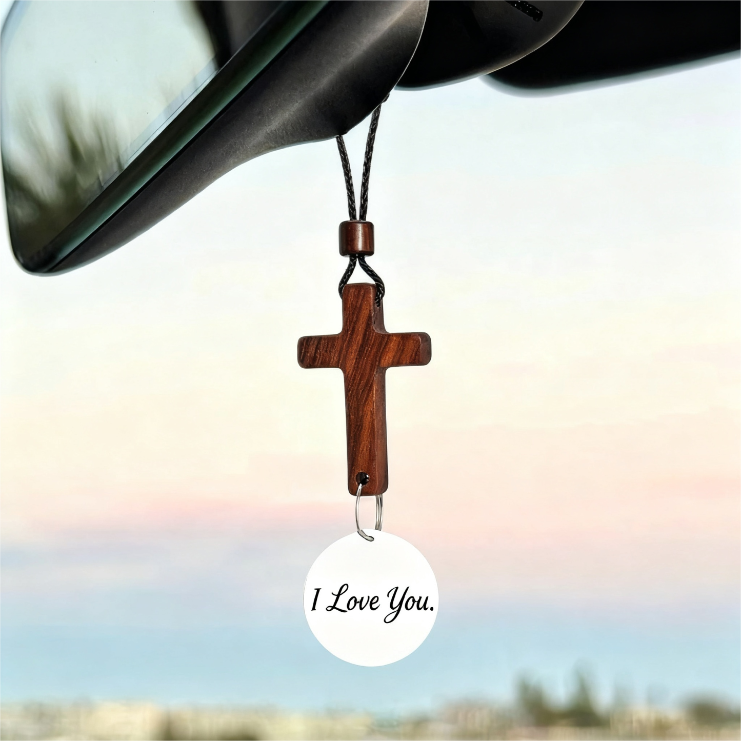 Ornamento Per Auto Con Croce Biblica NFC - Citazione Ispiratrice 'sono Sempre Con Te'