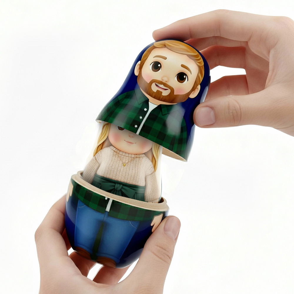 Marioska Personalizzata Con Ritratto Di Famiglia, Foto Personalizzata, Stile Cartone Animato, Regalo Di Natale Con Foto