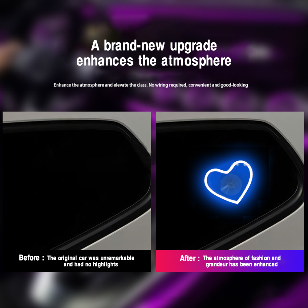 LED Heart Neon Light for Car Triangle Window – Battery Powered Interior Atmosphere Lamp