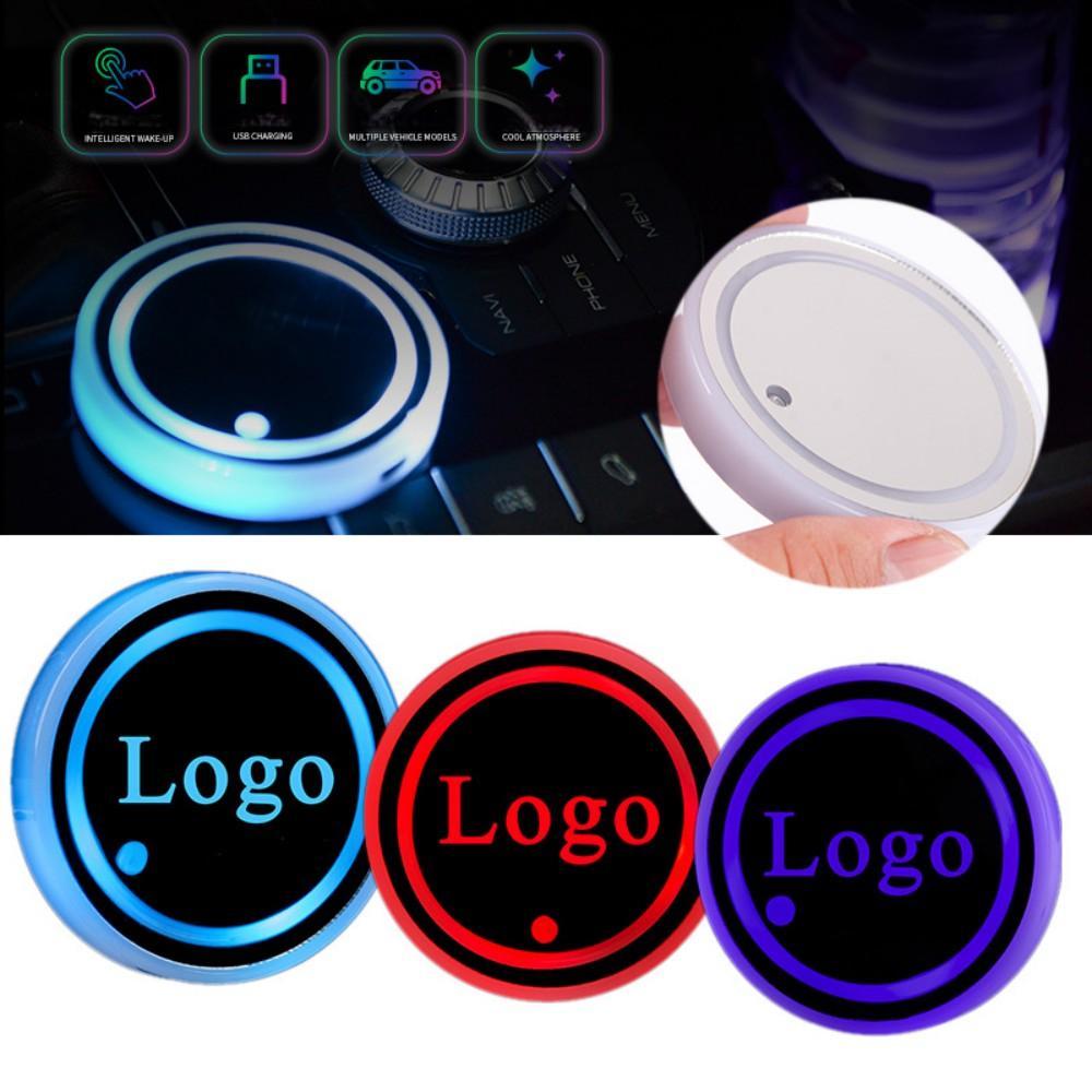 Personalized Car Coaster Customizable Car Cup Holder Mat with LED Lighting & USB Charging