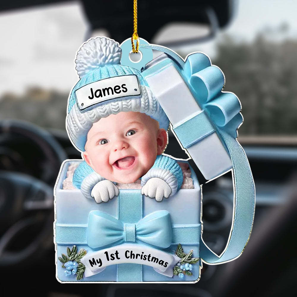 Custom Photo Baby Gift Box Acrylic Decoration Christmas Ornament Holiday Keepsake for New Parents & Family
