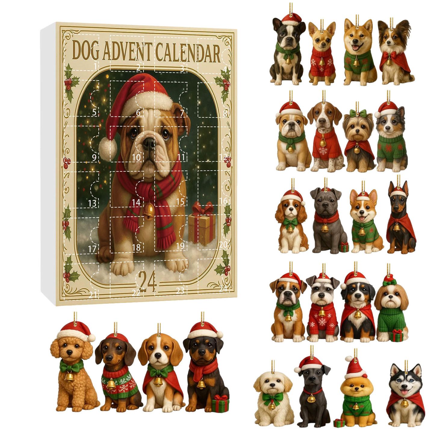 Christmas Advent Calendar Blind Box, 24-Day Surprise Acrylic Pet Themed Ornament for Cat & Dog Lovers, Holiday Countdown Gift