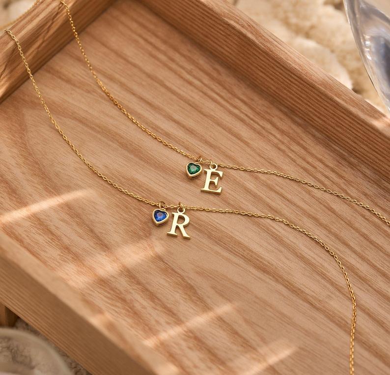 Collana Con Pietra Portafortuna A Forma Di Cuore Con Lettera Personalizzata, Regalo Di Anniversario, Compleanno E Natale Per Lei