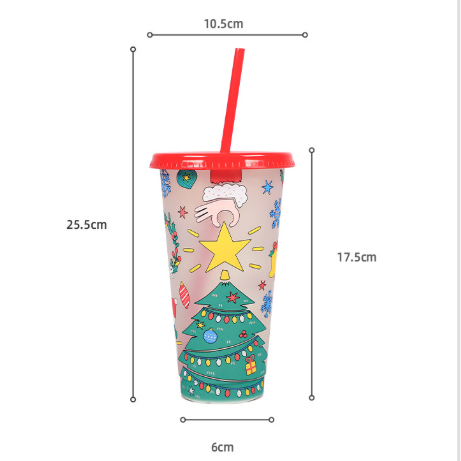 Color-Changing Straw Cup for Christmas Fun Party Drink ware