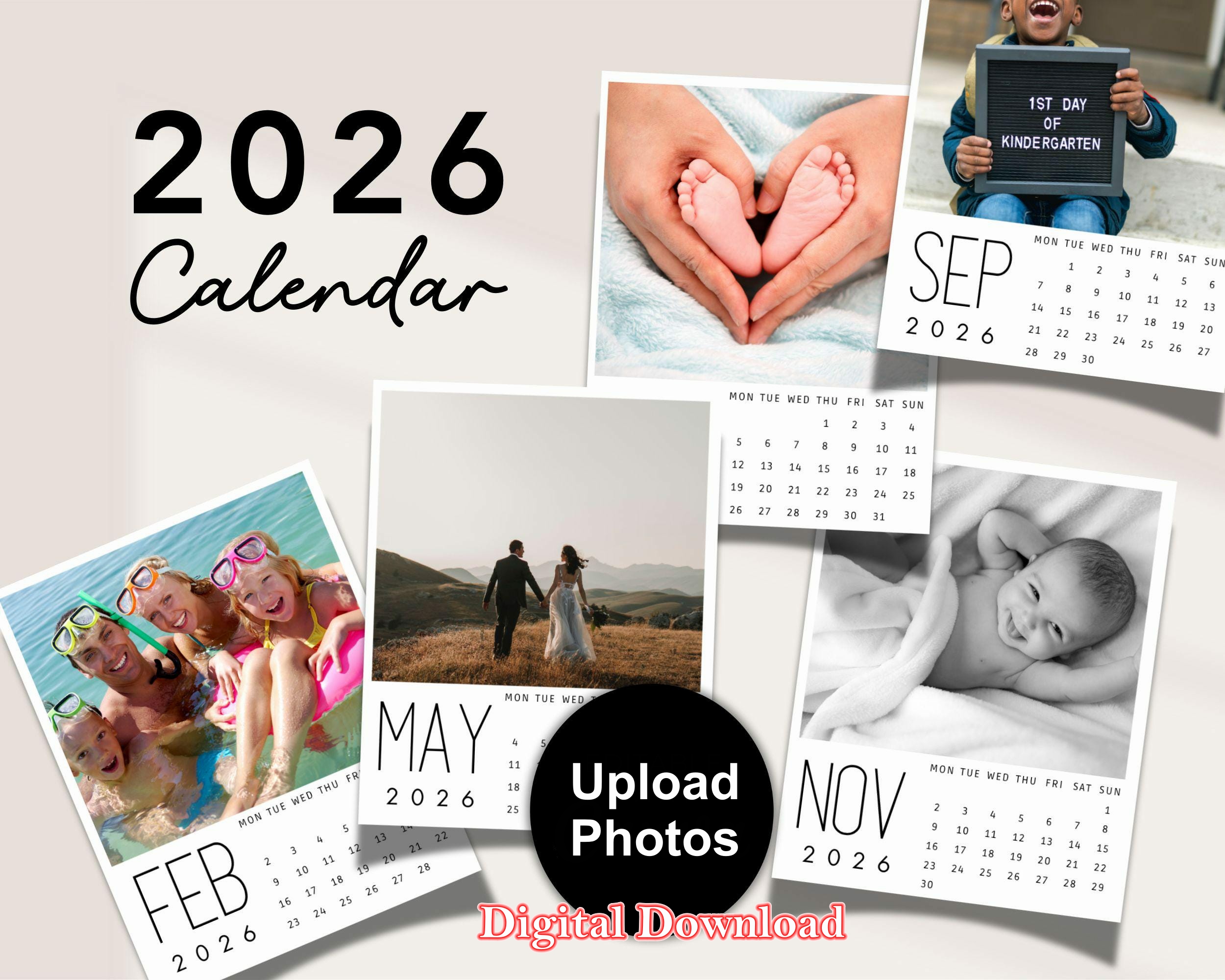 Calendario Fotografico Personalizzato 2026 Calendario Mensile Download Digitale