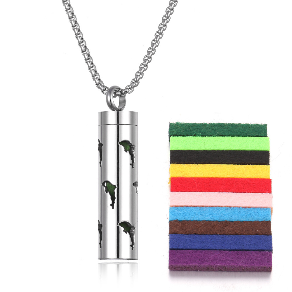 Aromatherapy Pendant – Stainless Steel Perfume Bottle Necklace, Hollow Wave Cylinder Design (Couples Gift)