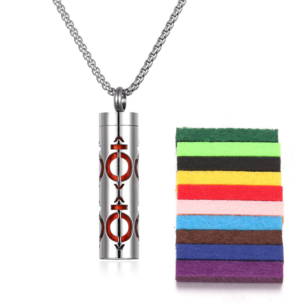 Aromatherapy Pendant – Stainless Steel Perfume Bottle Necklace, Hollow Wave Cylinder Design (Couples Gift)