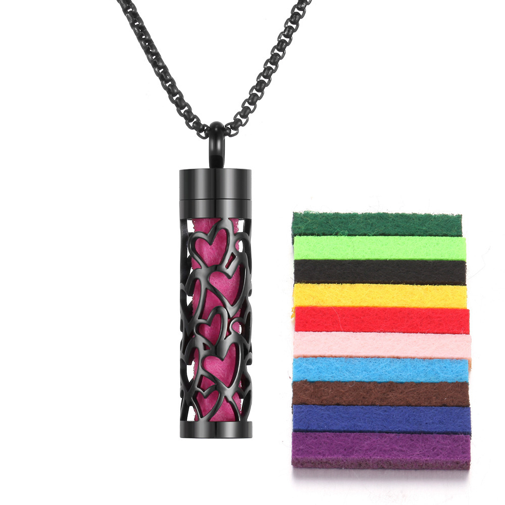 Aromatherapy Pendant – Stainless Steel Perfume Bottle Necklace, Hollow Wave Cylinder Design (Couples Gift)