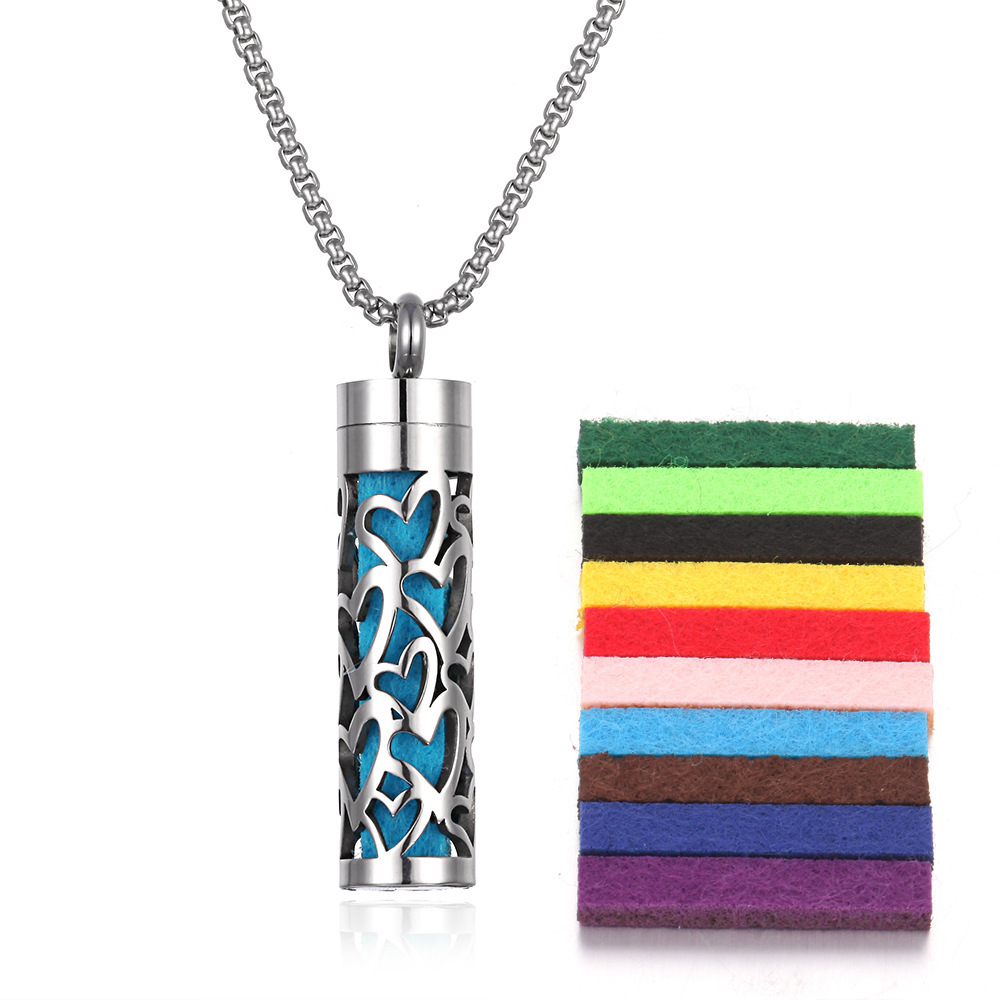 Aromatherapy Pendant – Stainless Steel Perfume Bottle Necklace, Hollow Wave Cylinder Design (Couples Gift)