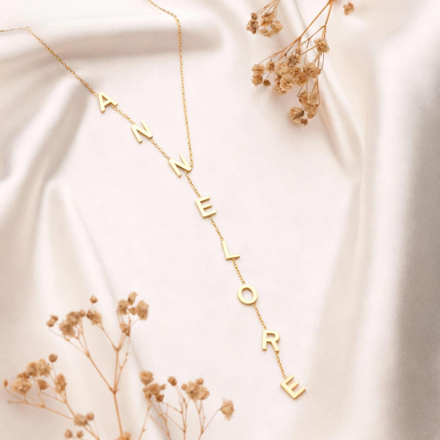 Collana Con Nome Verticale A Lettera - Collana Con Iniziale A Goccia Personalizzata - Collana Con Dichiarazione Personalizzata, Regalo Per Lei