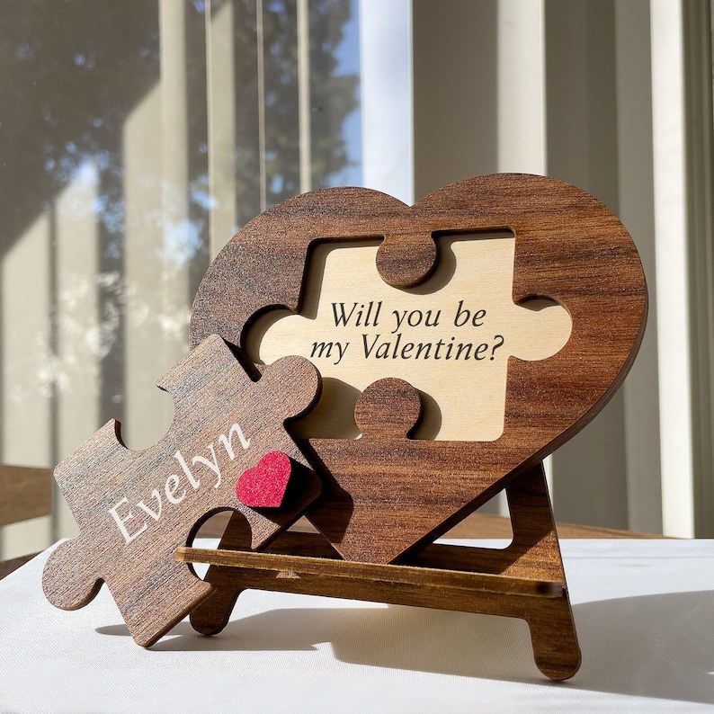 Custom Love Heart Puzzle Name Sign, Valentine Puzzle Proposal Card with Custom Love Message