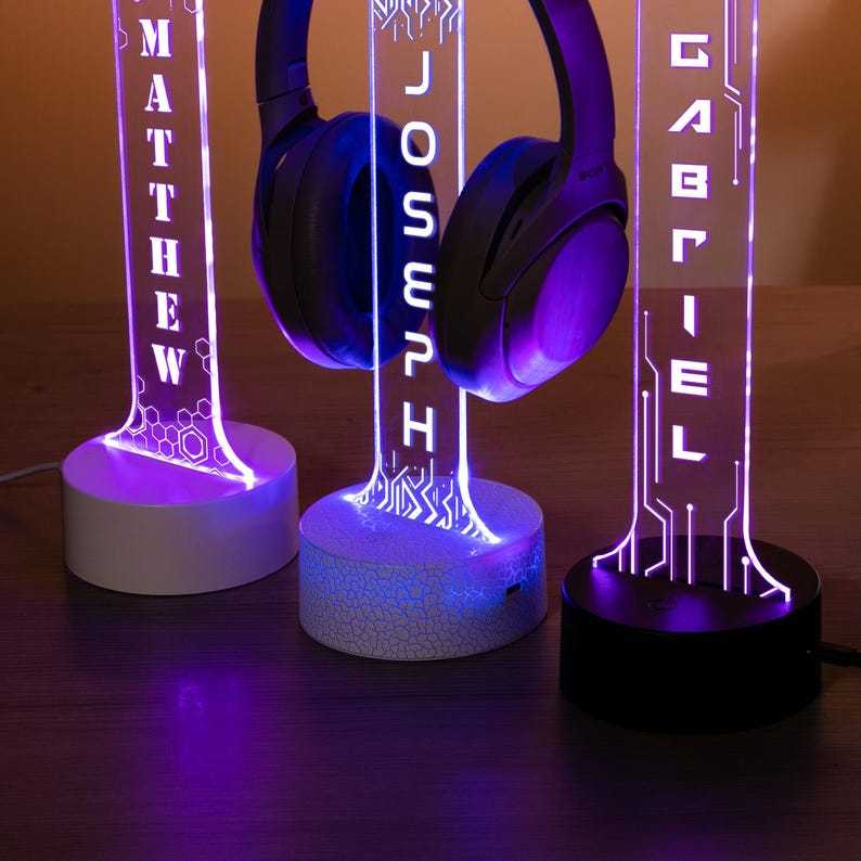 Personalized Name LED Headphone Stand, Custom Headphone Display, Gamer Desk Organizer, Unique Gift for Boyfriend or Teen Gamer