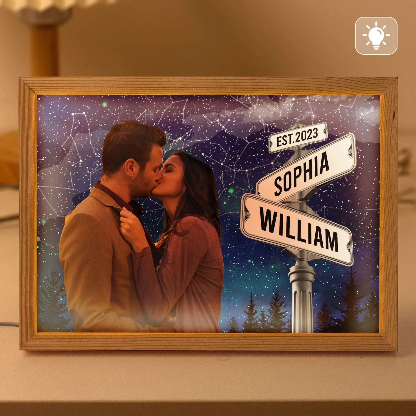 Cartello Stradale Con Mappa Stellare Con Nomi Personalizzati - Cornice Luminosa Con Foto Personalizzata