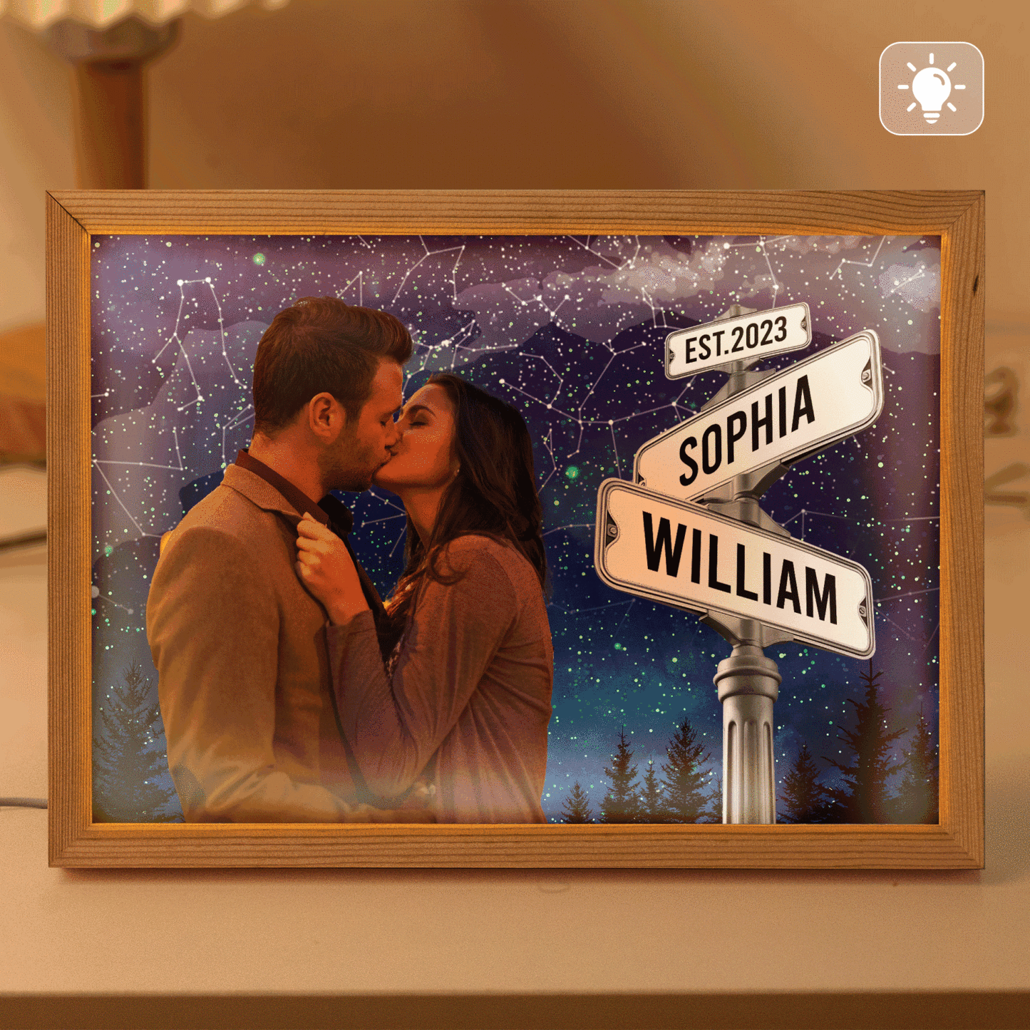 Cartello Stradale Con Mappa Stellare Con Nomi Personalizzati - Cornice Luminosa Con Foto Personalizzata