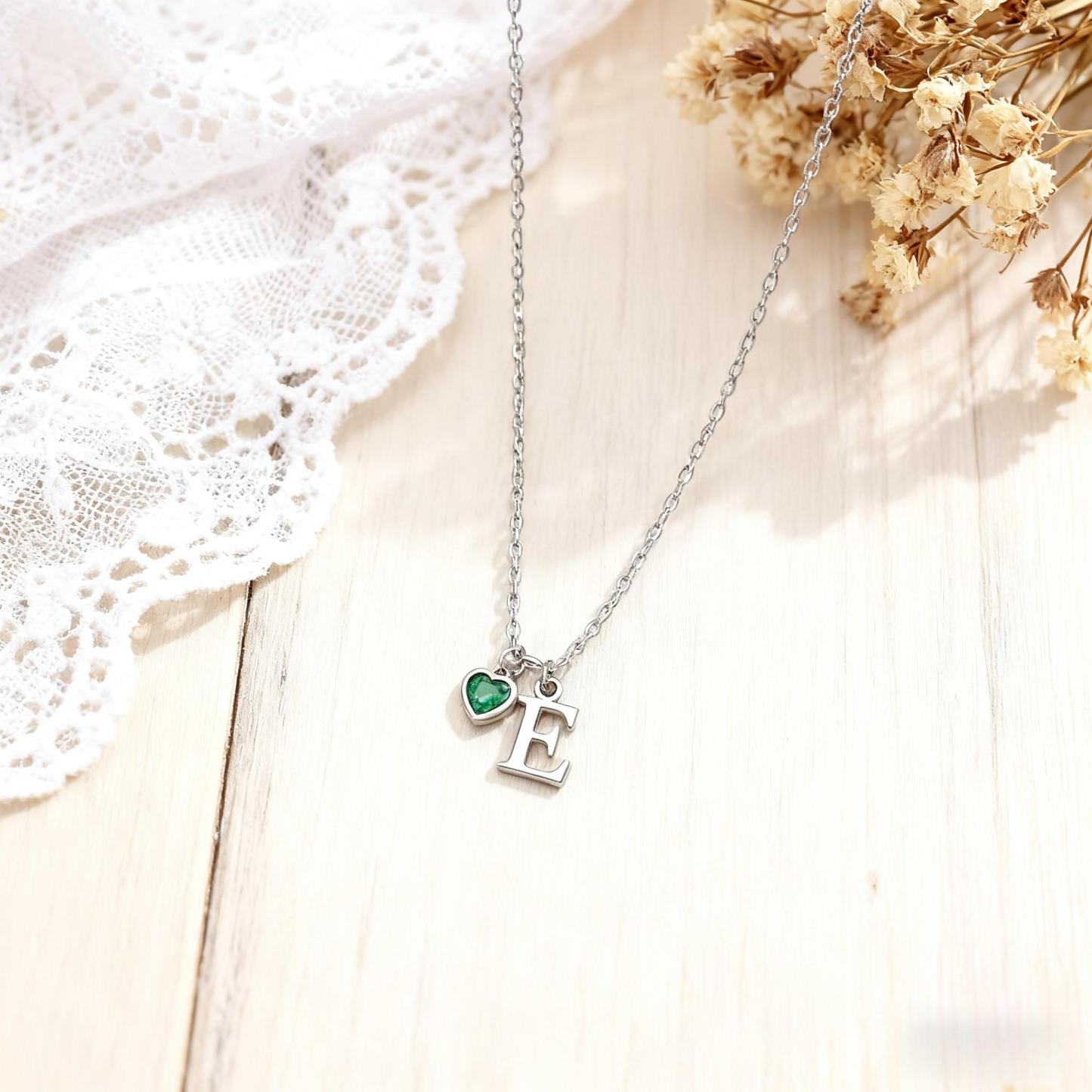 Collana Con Pietra Portafortuna A Forma Di Cuore Con Lettera Personalizzata, Regalo Di Anniversario, Compleanno E Natale Per Lei