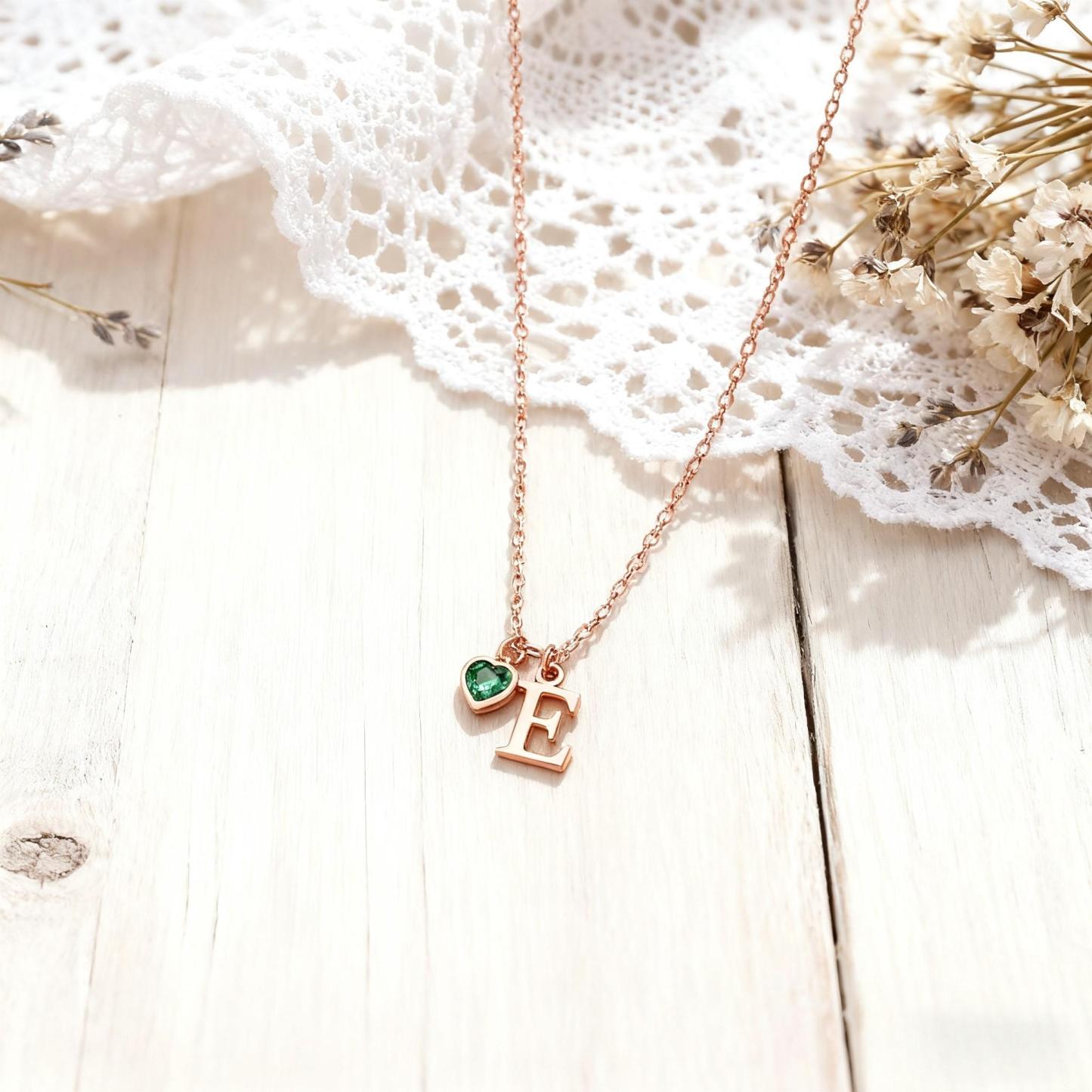 Collana Con Pietra Portafortuna A Forma Di Cuore Con Lettera Personalizzata, Regalo Di Anniversario, Compleanno E Natale Per Lei