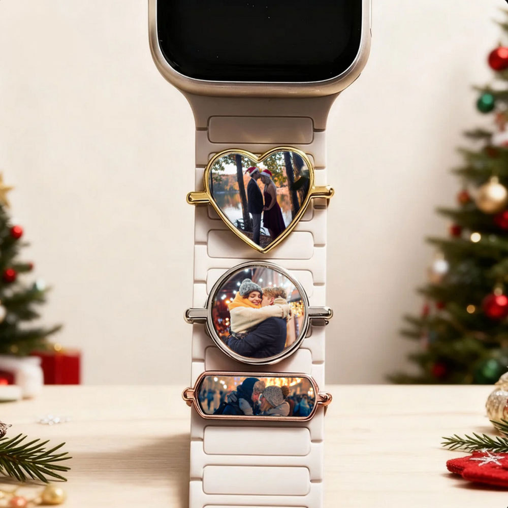 Custom Photo Engraved Watch Strap Charm - Personalized Smartwatch Beaded Accessory Couple Gifts