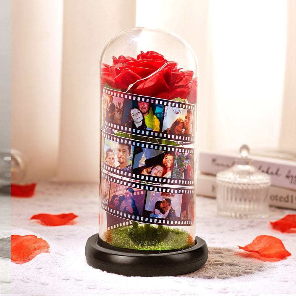 Regalo Di San Valentino Personalizzato: Rosa In Pellicola A Cupola Di Vetro Con Lampada A Led, Regalo Per Anniversario - 