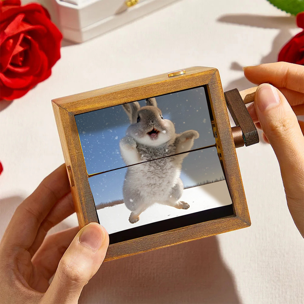 Libro Fotografico Personalizzato Con Animazione A Forma Di Coniglio, Macchina Meccanica A Manovella, Album Fotografico Con Luce, Cornice Per Foto Di Bambini In Noce Nero, Regalo Creativo - 