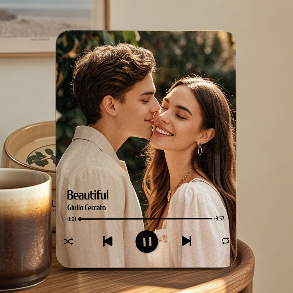 Custom Music Photo Frame That Plays Music Without Cell Phone Wooden Music Record Player Wedding Anniversary Gifts - CustWitUK