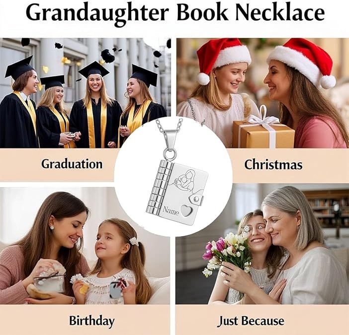 Collana Con Libro A Capitoli Personalizzato Per Nipote, Collana Con Libro 'a Mia Nipote' Con 6 Pagine Incise, Regalo In Acciaio Inossidabile Con Nome Personalizzato Da Parte Della Nipote