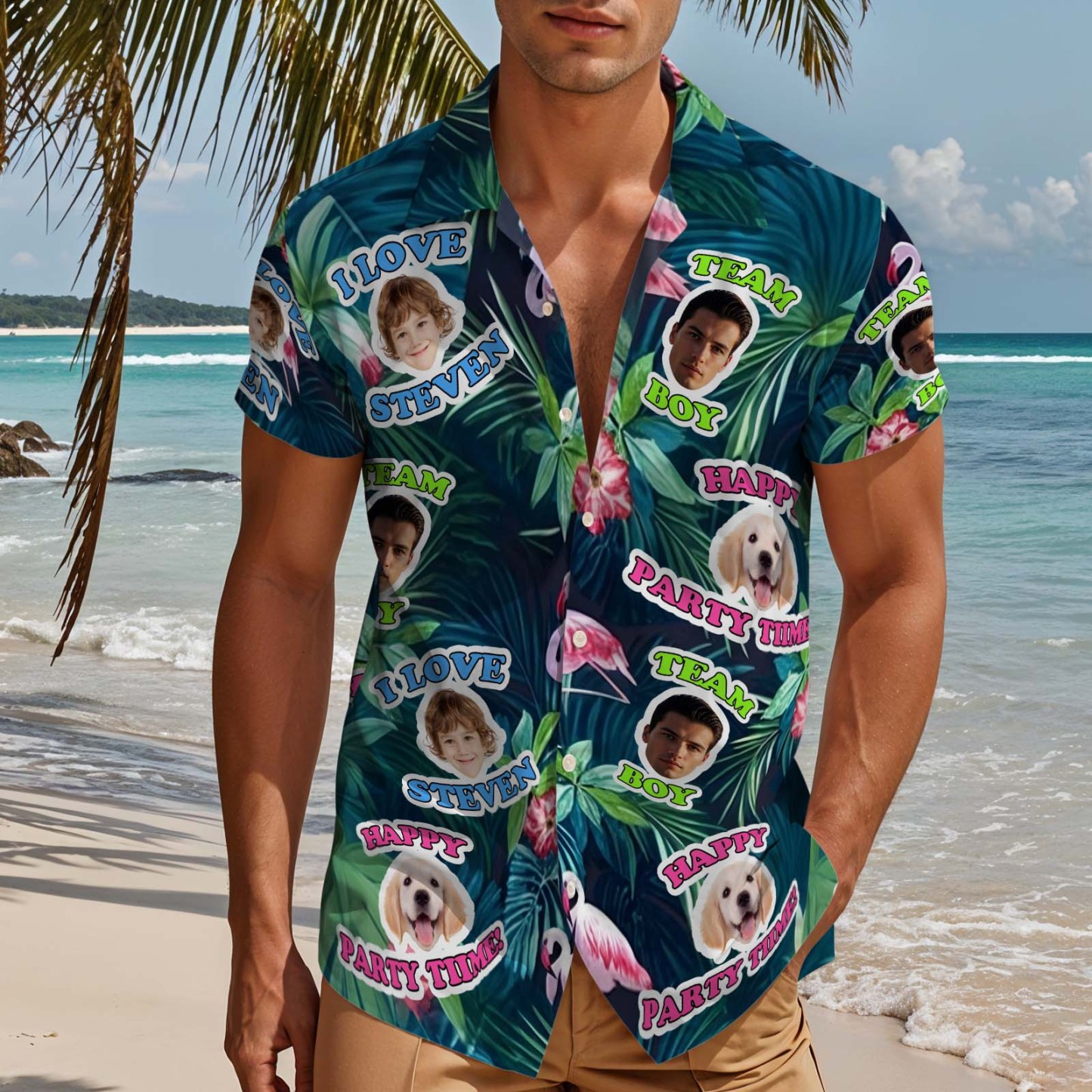 Camicia Hawaiana Personalizzata Con Foto, Camicia Hawaiana Personalizzata Con Foto Di Cane E Gatto, Regalo Per Papà - 
