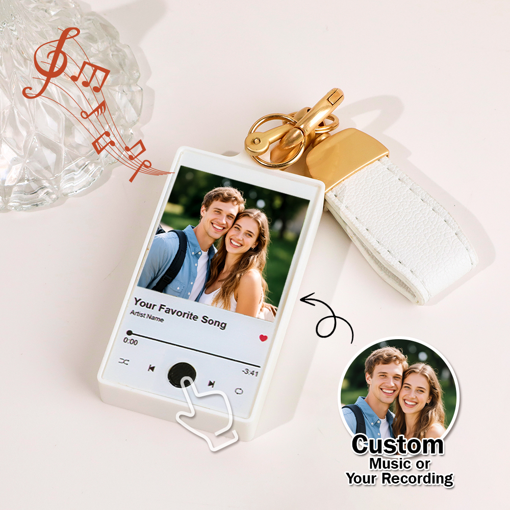 Custom Keychain With Photo and Text – Meaningful Gift with Your Personalized Music or Recording For Dad, Mom, Family, Friends