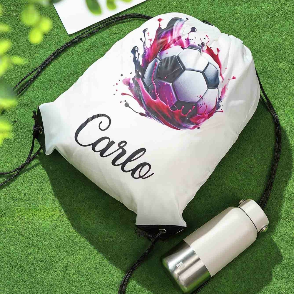 Personalised Name Drawstring Football Bag Custom Sports Bag for Players, Adults, Teens, College, PE or Gym