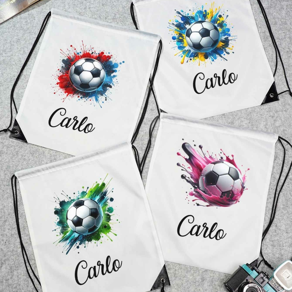 Personalised Name Drawstring Football Bag Custom Sports Bag for Players, Adults, Teens, College, PE or Gym