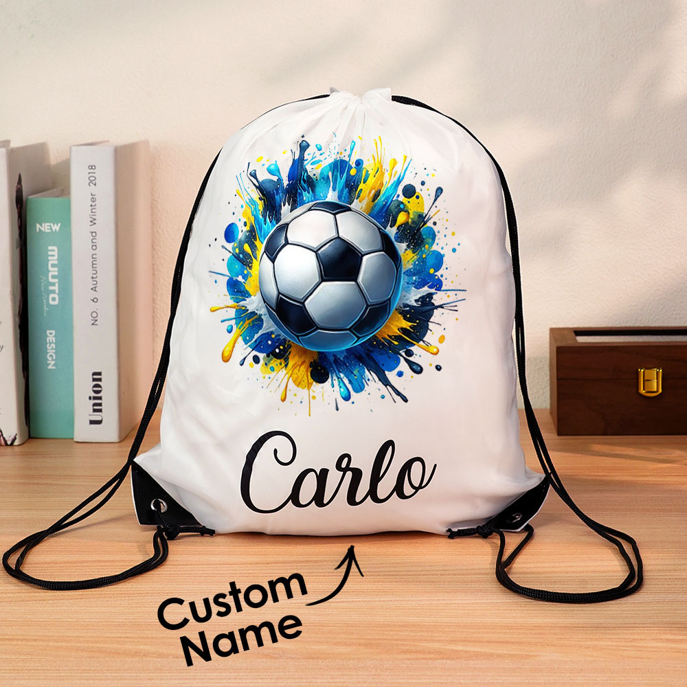 Personalised Name Drawstring Football Bag Custom Sports Bag for Players, Adults, Teens, College, PE or Gym