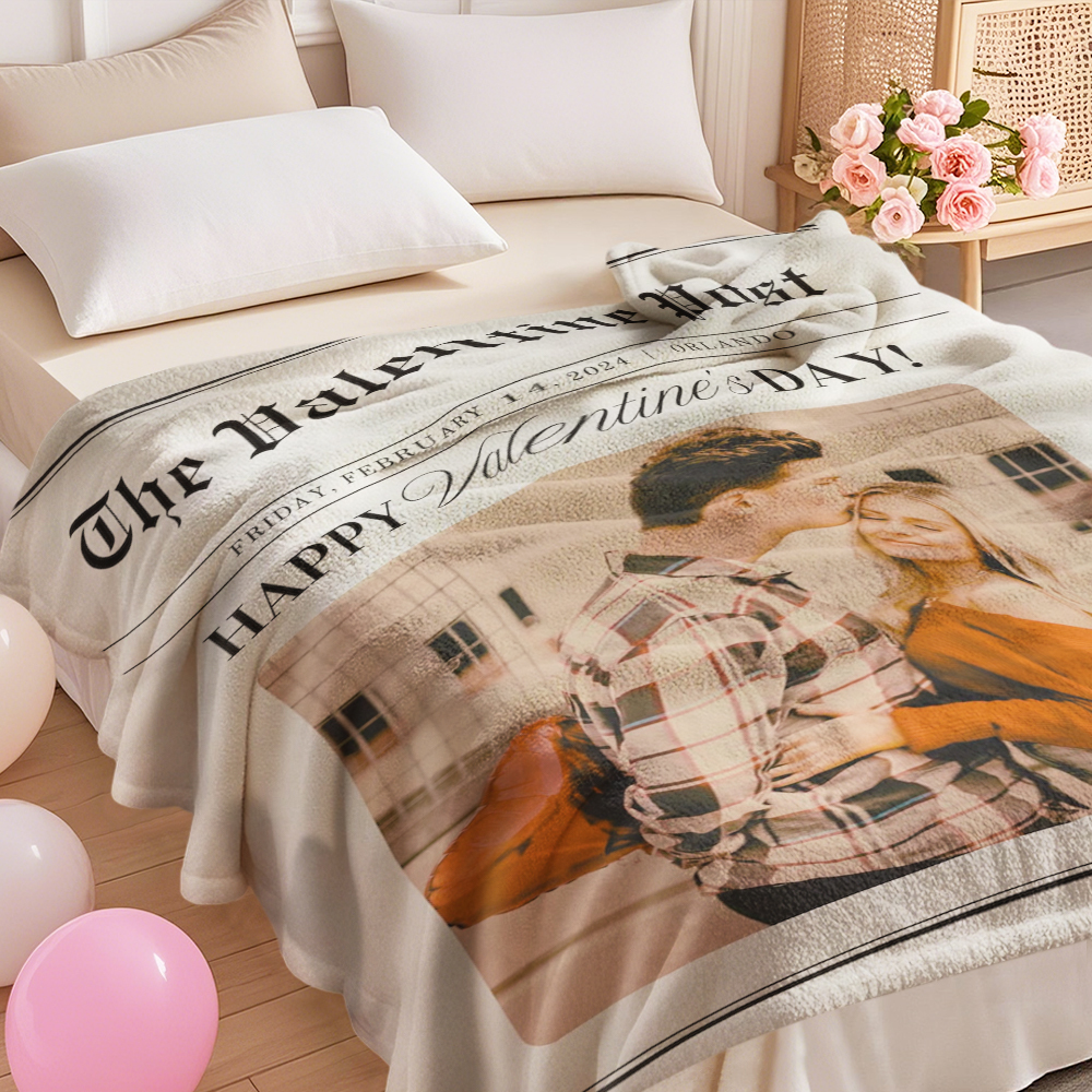 Coperta Di Giornale Con Foto E Testo Personalizzati Per Coppie, Coperta Per San Valentino - 