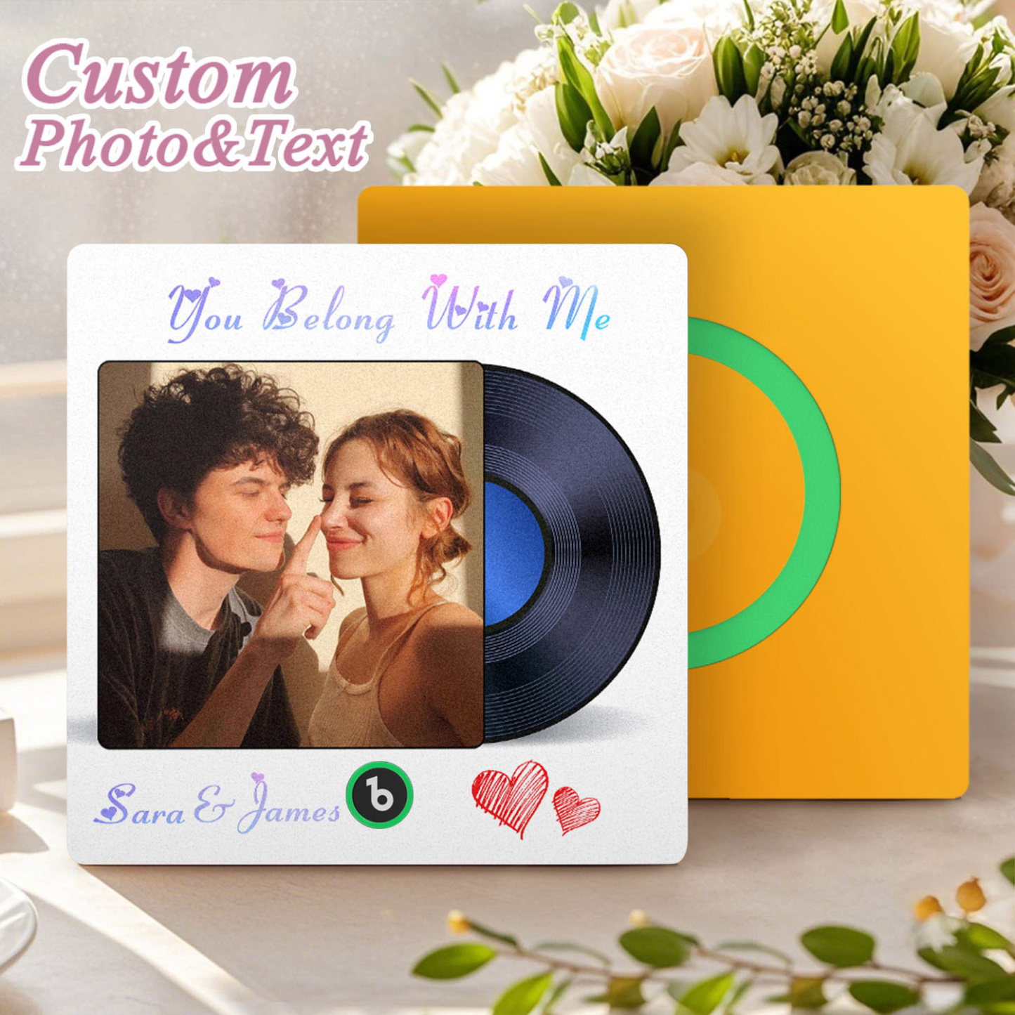 Custom Photo and Text Music Fridge Magnet Frame Music Wall Photo Sticker Music Disc Style Anniversary Gift - CustWitUK